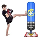 Dripex Freestanding Punching Bag - 47' Kids Heavy Boxing Bag with Suction Cup Steel Base, Children Free Stand Kickboxing Bags Kick Punch Bag | Blue