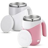 Patelai 5 Pack Self Stirring Coffee Mug Bulk Mixing Cup Bulk 13.5oz Stainless Steel Automatic Magnetic Travel Stirring Mug for Mother Father Day Employee Birthday Gift(White, Pink, 2 Pcs)