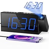 Projection Digital Alarm Clock on Ceiling Wall, LED Alarm Clock for Bedrooms with USB Charger Port,180°Projector,Snooze,DST,Dimmer,Dual Loud Alarm Clock for Heavy Sleeper Adults Kids