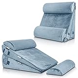 Lunix LX8 Adjustable 4pcs Orthopedic Bed Wedge Pillow Set, Post Surgery 100% Memory Foam for Back, Neck, Leg Pain Relief. Sitting Pillow for Acid Reflux and GERD, Comfortable Pillows for Sleeping Gray