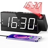 Projection Alarm Clock for Bedrooms with USB Charger, Digital Projection Clock on Ceiling /Wall, 350° Projector,Dimmer,12/24H & DST,Battery Backup, 7.5’’ Large Modern Alarm Clock for Heavy Sleeper
