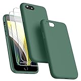 Dssairo [3 in 1 for iPhone SE case 2022/3rd/2020/2nd gen, iPhone 7/8，with 2 Pack Screen Protector, Liquid Silicone Ultra Slim Shockproof Protective Phone Case [Microfiber Lining] (Alpine Green)