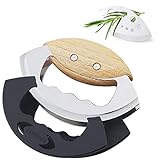 Jawanfu Chop Salad Chopper, Double Blade Long Lasting Sharp Chop Salad Tool for Chopped Salad , Wooden Handle Mezzaluna Mincer Knife with Protective Covers