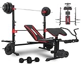 MAIDOMA Olympic Weight Bench Set with Leg Extension/Curl and Preacher Curl, Bench Press Set and Squat Rack, Foldable Workout Benches for Home, 900LBS, 6 IN 1 Design(US Stock）
