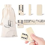 Dominoes Set for Adults, Large Size Tile 2.17 Inch, 28 Pieces Double Six Dominos Set for Classic Table Game, Ivory with Black Dots Tiles, Family Game Set with Box and Canvas Bag, for 2 to 4 Players