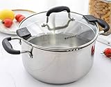 Rorence Stainless Steel Stock Pot with Lid: 6 Quart Stockpot Pasta Pot with Two Side Spouts, capsule Bottom, Strainer Glass Lid