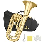 ROWELL Baritone Horn Bb Brass 3 Valves Lacquer Gold with Mouthpiece, Case and Gloves