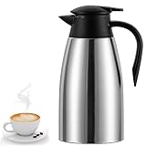 68 Oz Insulated Thermal Coffee Carafe Stainless Steel Double Walled Vacuum Coffee Thermos, Hot Water, Tea, Hot Beverage Dispenser, Keep 24 Hour Heat Retention/12 Hour Cold Retention (Sliver, 2L)