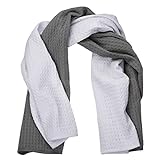 ProHomTex Microfiber Sport Towels, Waffle Weave Set of 2 (16'' x 40'') Super Absorbent (White & Gray)