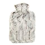 Hot Water Bottle with Cover (1,8L Faux Fur, Brown/Silver), Made in Germany, Non-Toxic Certified, Soothing Warmth, Helps Relief Muscle Aches & Pain, Menstrual Cramps