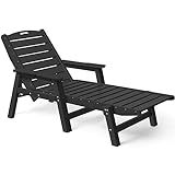 PASAMIC HDPE Chaise Lounge Outdoor, Pool Lounge Chair with Adjustable Backrest, Supports Up to 350 lbs, Chaise Lounge Chair for Patio, Poolside, Porch, Beach, Backyard (Black)