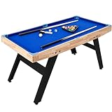 IDEALHOUSE 48' Wood Pool Table Portable Billiards Table for Kids and Adults Mini Pool Table Pool Game Table with 2 Cue Sticks 16 Balls Triangle Chalk