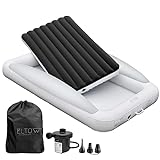 ELTOW Toddler Blow Up Mattress with Sides, Inflatable Toddler Travel Bed with Safety Bumpers for Travel, Complete Kids Air Mattress Set with High Speed Pump and Carry Bag - Black