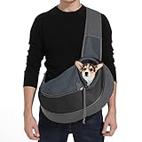 Pet Carrier Sling for Small Pets Dogs Cats,Puppy Carrier for Small Dogs，Cat Sling Carrier, Hands Free Breathable Mesh Adjustable Dog Carrier Sling, Outdoor Travel Carrier (Large, Black)