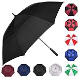 MRTLLOA 62/68/72 Inch Automatic Open Black Golf Umbrella, Extra Large Oversize Double Canopy Vented Windproof Waterproof Stick Umbrellas for Rain(62 Inch)
