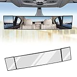Ajxn Rear View Mirror, Wide Angle 15.2' L x 3.15' H Large HD Tri-Fold Panoramic Car Rear View Mirror Suitable for Most Cars