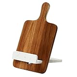 EVERBBKING Cookbook Stand，Acacia Wood Cutting Board Style Cookbook Holder for Kitchen Counter Adjustable iPad Tablet Recipe Book Stand with Marble Base