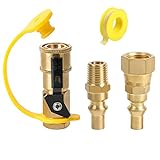 ATKKE Propane Quick Connect Adapter Fittings, 1/4” RV Quick Connect Disconnect Adapter Shutoff Valve Kit for Hook RV Hose Pipe Line, Gas BBQ Grill RV Camping