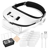 Dilzekui Upgraded 1X to 6X Headband Magnifier with 8 LED Lights, Detachable Head-Mounted Magnifying Glass, Illuminating Handsfree Visor Head Magnifying Glasses for Jewelers Loupe, Crafts, Repair