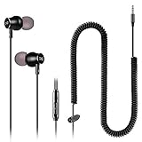 [2021 Updated] Extra Long Earbuds for TV & PC, with 12FT Spring Coiled Extension Cable, Volume Control & Mic, in-Ear Wired Headphones for 3.5mm Audio Output Devices, ChanGeek CGS06