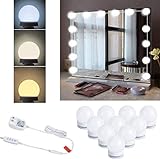 Vanity Lights for Mirror, 10 Pcs Led Mirror Lights 3 Lighting Colors and 10 Dimmable Bulbs, Hollywood Style Makeup Lights Stick on with 12V Adapter for Bathroom Room (Mirror Not Included)