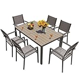 Homall 7 Pieces Patio Dining Set Outdoor Furniture with 6 Stackable Textilene Chairs and Large Table for Yard, Garden, Porch and Poolside (Grey)