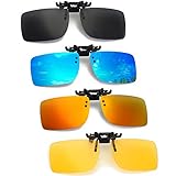 OopsMi Polarized Clip-on Sunglasses 4 PACK Rimless Anti-Glare UV Protection For Prescription Glasses (Black+Blue+Orange+Night Vision)