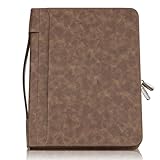 ABC life Zippered Portfolio Binder Organizer, Professional PU Leather Padfolio with Detachable 3 Ring Binder, Resume Notepad Folder for IPad, Tablet, Phone, Business Cards, Gifts for Men/Women- Brown