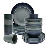 Plastic Dinnerware Sets for 6, Osonm 24PCS Lightweight Unbreakable Plates Bowls Cups Sets, Dishwasher Microwave Safe Dishes Set for Camping, RV, Picnic, Kitchen, Great for Kids & Adults