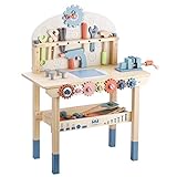 Toywoo Tool Bench for Kids Toy Play Workbench Wooden Tool Bench Workshop Workbench with Tools Set Wooden Construction Bench Toy for 3 4 5 Year Old Boys Girls