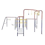 ActivPlay Modular Jungle Gym with Swing Set, Monkey Bars, Hanging Bridge, and Hanging Jungle Line Kit, Red, Blue, Yellow (APJGC5)