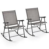 Tangkula Folding Rocking Chair Set of 2, Patio Rockers with Breathable Seat Fabric & Sturdy Metal Frame, Smooth Rocking Motion, Heavy-Duty Outdoor Rocker for Backyard, Front Porch, Poolside