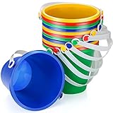 12 Pieces 5 Inch Beach Pails Sand Buckets for Boys and Girls Beach and Sand Toys at The Beach Use for Sand Molds at The Sandbox Summer Beach Party Supplies, 4 Colors