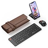 MEETION Foldable Keyboard and Mouse, Portable Bluetooth Keyboard and Mini Mouse with Stand Holder, for Travel, Business, Gifts, USB-C Rechargeable, Travel Keyboard Mouse (Black)