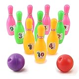 Vokodo 12 Pieces Deluxe Toy Bowling Play Set Includes 10 Pins and 2 Balls Carrying Case Colorful Educational Early Development Indoor Sport Alley Game for Toddlers Boy Or Girl Children