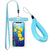 JOTO 1 Universal Waterproof Pouch + 1 Floating Wrist Strap for Camera iPhone 14 Plus 14 Pro Max iPhone 13 Pro Max Mini 12 11 Pro Max Xs Max XR X 8 7 6S Plus SE Galaxy S20 Ultra S10 up to 7' –Blue