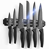 Wanbasion 7 Piece Black Sharp Knife Set for Kitchen, Stainless Steel Kitchen Knife Set, Chef Knife Set with Magnetic Strip and Cover for Meat Cutting