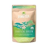 Kubo Tea, Organic High Energy, High Caffeine Blend, 20 Servings (140mg Caffeine each), Pyramid Tea Bags ,Compostable & Biodgradable Packaging, Brew Hot or Iced, Healthy Coffee Substitute- Tropical Green Tea