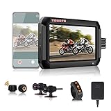 VSYSTO Tire Pressure Monitor System, 4'' Screen Motorcycle Dash Cam, Parking Monitoring, Timed Recording After Flameout, Full Body Waterproof WiFi GPS WDR Dual 1080P SonyIMX307 Front and Rear Camera