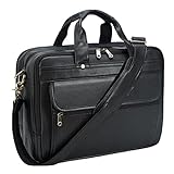 Polare Natural Napa Leather 16'' Black Business Briefcase Laptop Messenger Bag for Men with YKK Zippers