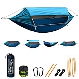 Travel Bird Camping Hammock Tent with Mosquito Net and Removable Sunshade, 4 in 1 Function Large Portable 2 Person Hammock, Double Single Hanging Hammocks Tree Straps Swing, Ground Tent for Outside