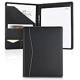 Pacific Mailer Padfolio Portfolio Leather Binder, Interview Legal Document Organizer, Business Card Holder Included Letter Sized Writing Pad [Piano Noir Faux Leather Matte Finish]