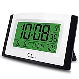 WallarGe Atomic Clock with Night Light,Digital Wall Clock or Desk Clock,7.6In Digital Alarm Clock,Battery Operated,Auto DST,Calendar,Temperature for Bedroom/Kitchen/Office. (with Backlight)