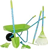 Garden Toolset with Wheelbarrow by Small Foot – 7 Piece Kids Set Includes Rake, Shovel, Hoe, Gloves & Hand Tools – Made with Durable Wood & Metal - Develops Motor Skills & Physical Play –Ages 3+ years