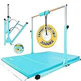 Seliyoo Foldable Gymnastic bar for kidsgymnastic Horizontal bar with mat and Wheels,Base Length 5FT/6FT, Gymnastic Equipment kip bar for Kids Training at Home & Gym