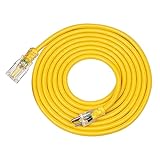 DEWENWILS 15 FT 12/3 Gauge Indoor/Outdoor Extension Cord with LED Lighted End, SJTW 15 Amp/125V/1875W Yellow Outer Jacket Contractor Grade Heavy Duty Power Cable with Grounded Plug, ETL Listed
