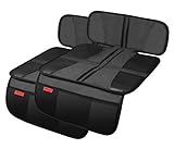 Kaiphy Car Seat Protector - Seat Protection Mat - Thick Padding - Durable, Waterproof Fabric, Leather Reinforced Corners & 3 Pockets for Handy Storage (2 Pack) Black