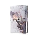 Marble Diary with Lock for Girls and Women, A5 Leather Locked Journal for Teen Girls, Secret Cute Password Lock Notebooks with Pen Holder for Travel Diary Office Notepad