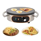 Treliamd Commercial Crepe Maker, Pancake Maker Machine, 16' Non-Stick 1500W Electric Crepe Machine Constant Temperature, Thickened Cast Iron Cooking Surface Pancakes Maker Griddle with Handle