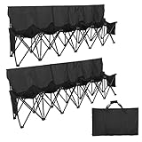 Weysat 2 Pieces Portable 6 Seat Foldable Team Sports Sideline Bench with Back and Carry Bag for Sports Team Camping Folding Bench Chairs Black